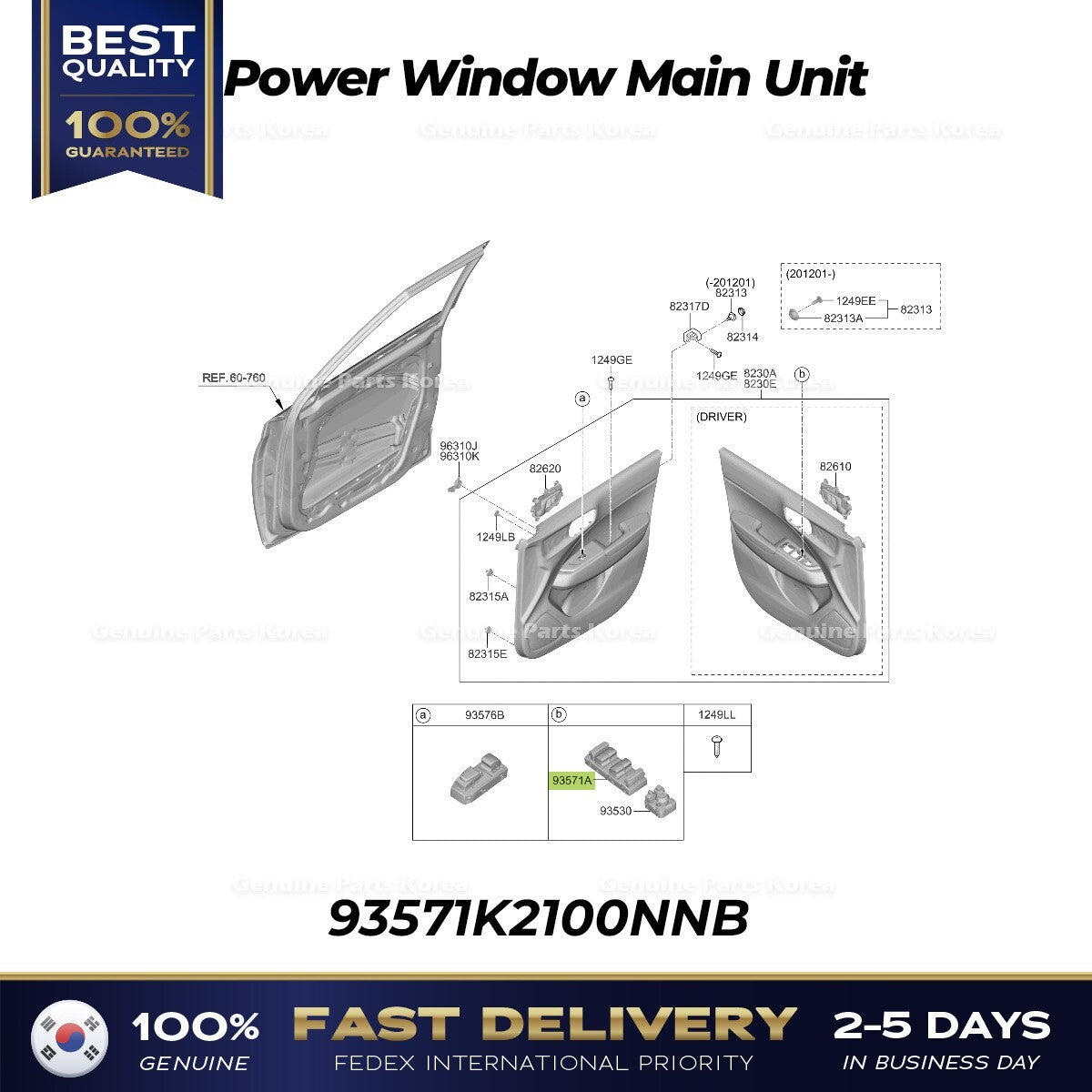 Genuine Power Window Main Unit 93571K2100NNB for Hyundai Venue