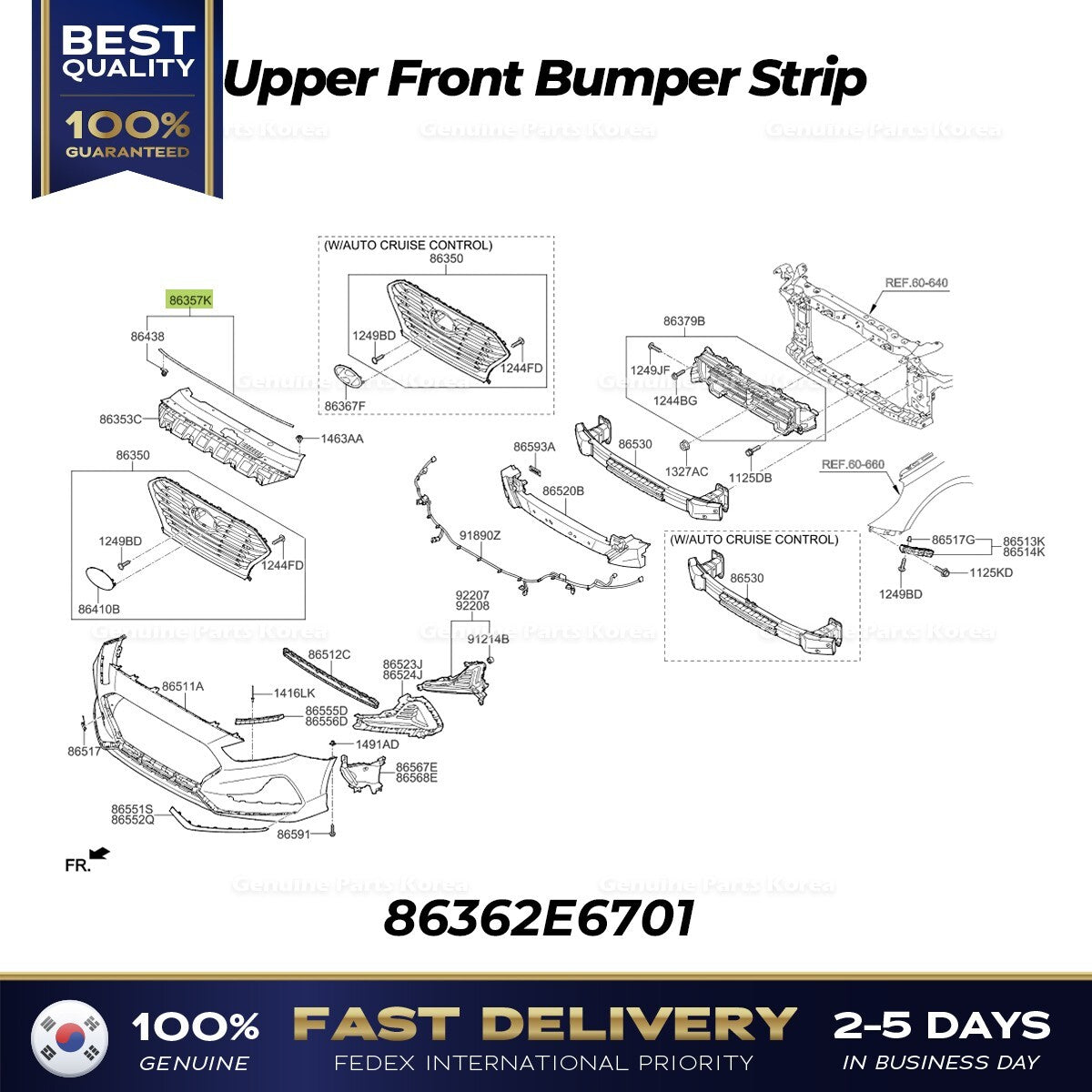Genuine Upper Front Bumper Strip 86362E6701 for Hyundai Sonata