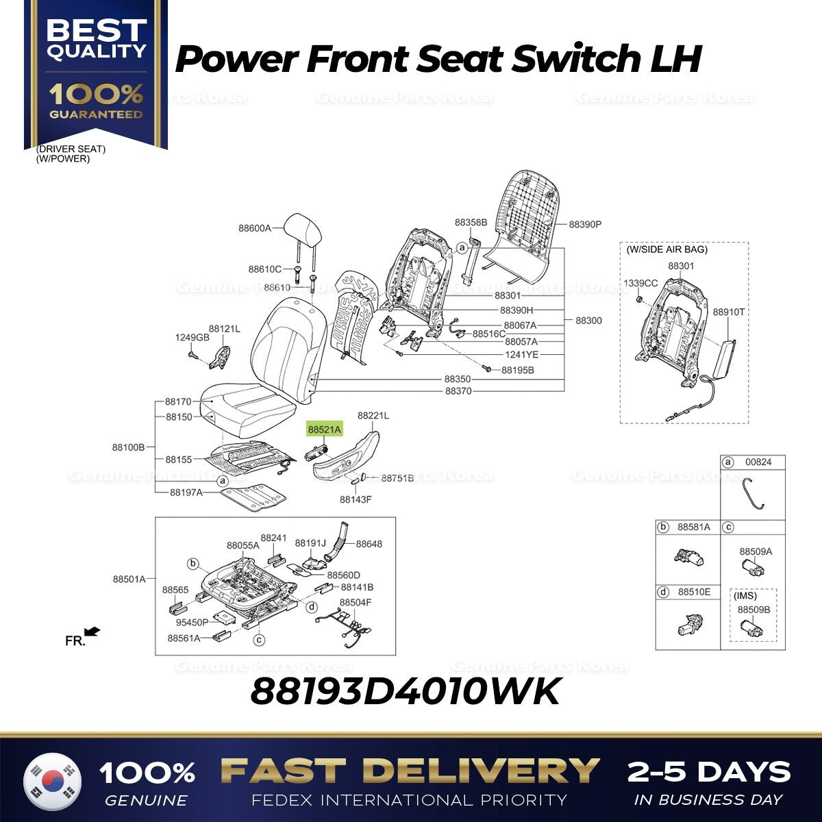 Genuine Power Front Seat Switch LH 88193D4010WK for Kia Cadenza Optima
