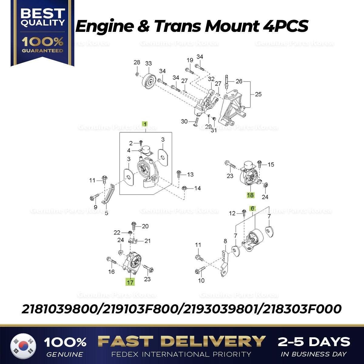 Genuine Engine & Trans Mount 4PCS for Kia Amanti