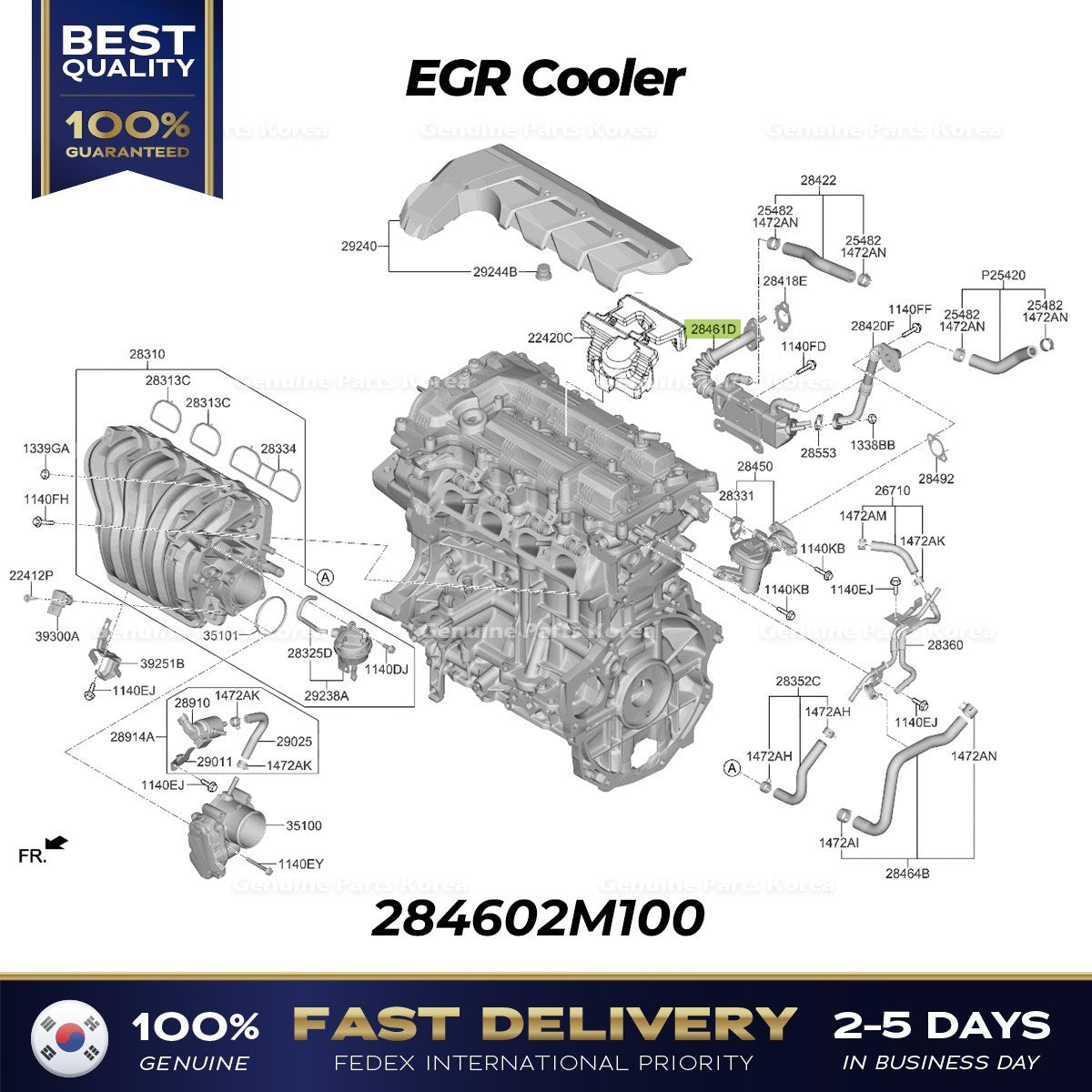 Genuine EGR Cooler 284602M100 for Hyundai Accent Venue Kia Rio