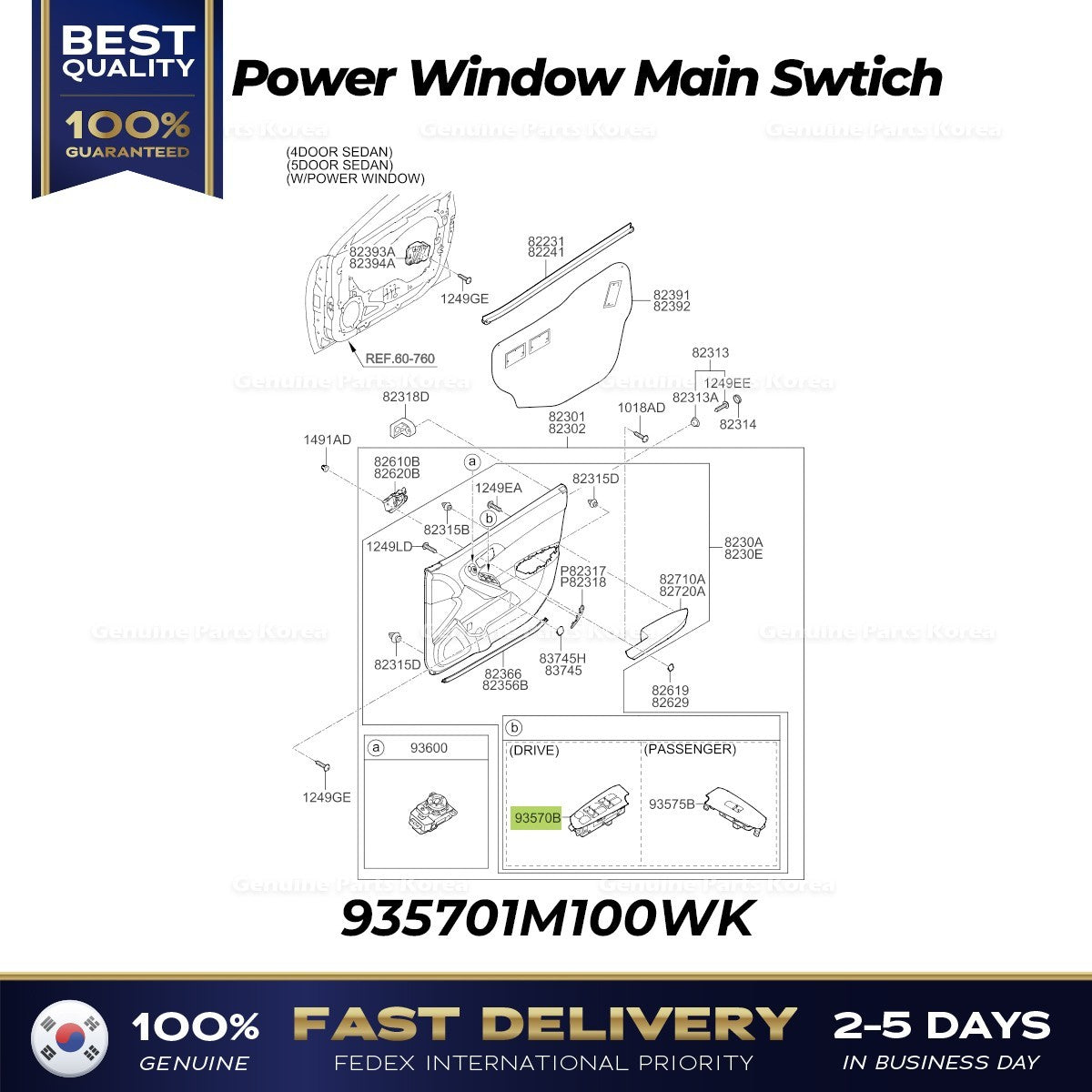Genuine Power Window Main Swtich 935701M100WK for Kia Forte