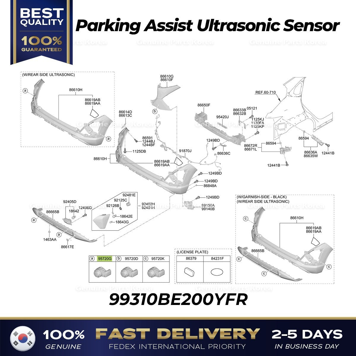 Genuine Parking Assist Ultrasonic Sensor 99310BE200YFR for Hyundai Kona Hybrid