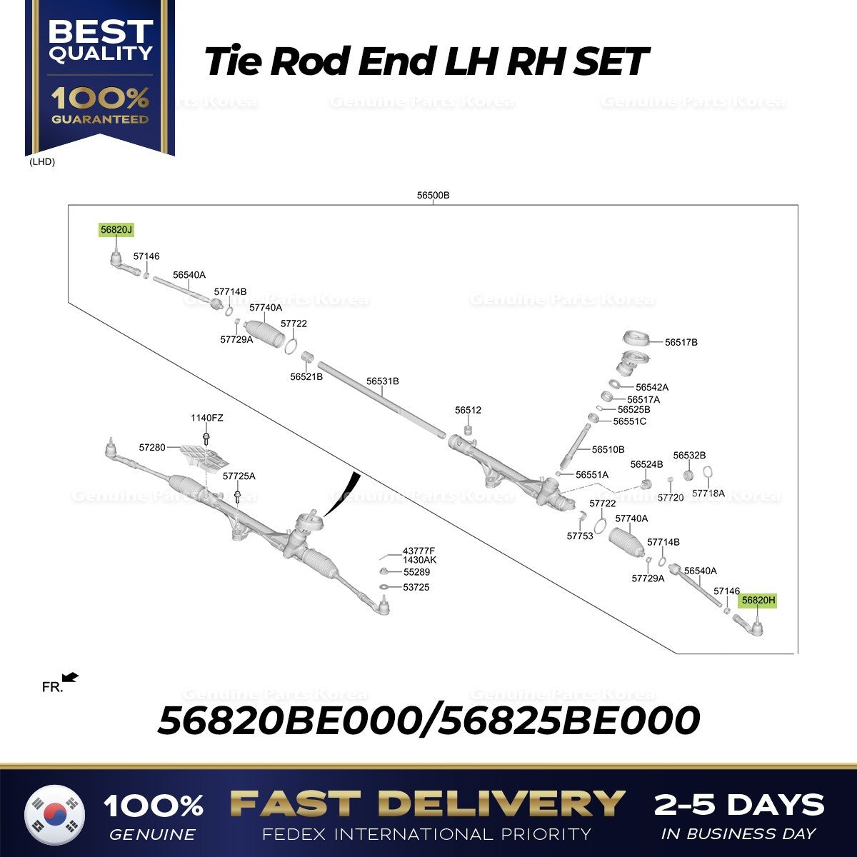 Genuine Tie Rod End LH RH SET 56820BE000 56825BE000 for Hyundai Elantra