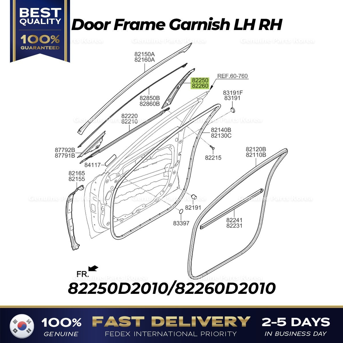 Genuine Door Frame Garnish LH RH 82250D2010 82260D2010 for Genesis G90