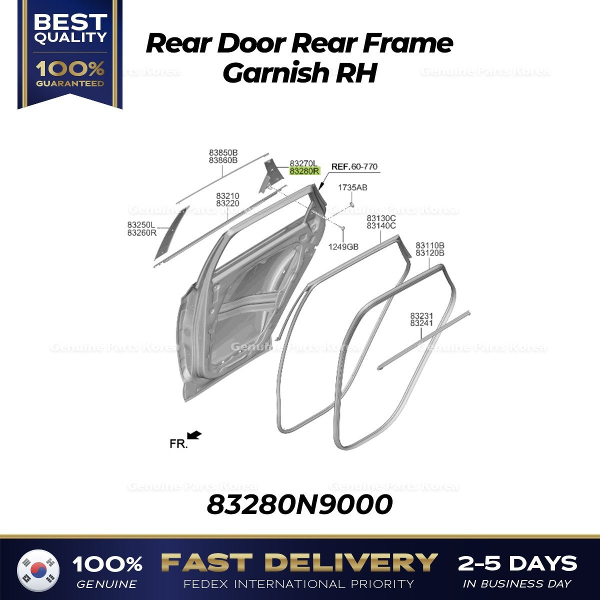 Genuine Rear Door Rear Frame Garnish RH 83280N9000 for Hyundai Tucson