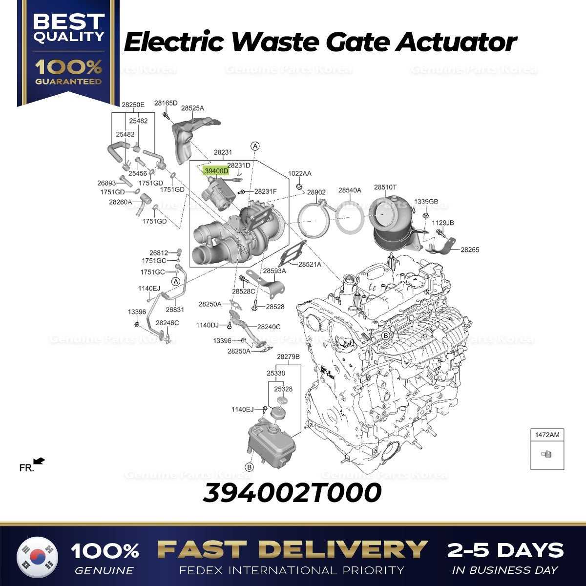 Genuine Electric Waste Gate Actuator 394002T000 for Genesis G80 Kia Stinger