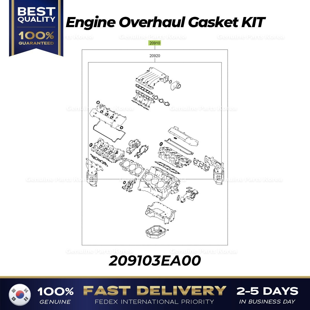 Genuine Engine Overhaul Gasket KIT 209103EA00 for Hyundai Santa Fe