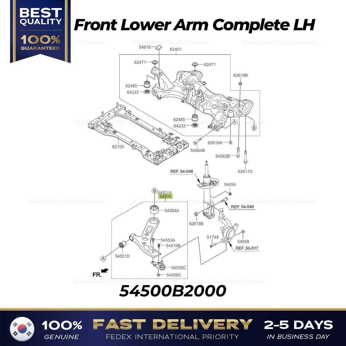 Genuine Front Lower Arm Complete LH 54500B2000 for Kia Soul