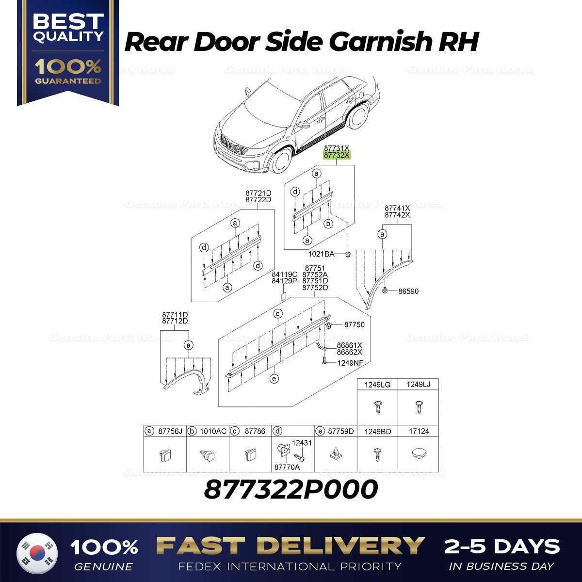 Genuine Rear Door Side Garnish RH 877322P000 for Kia Sorento