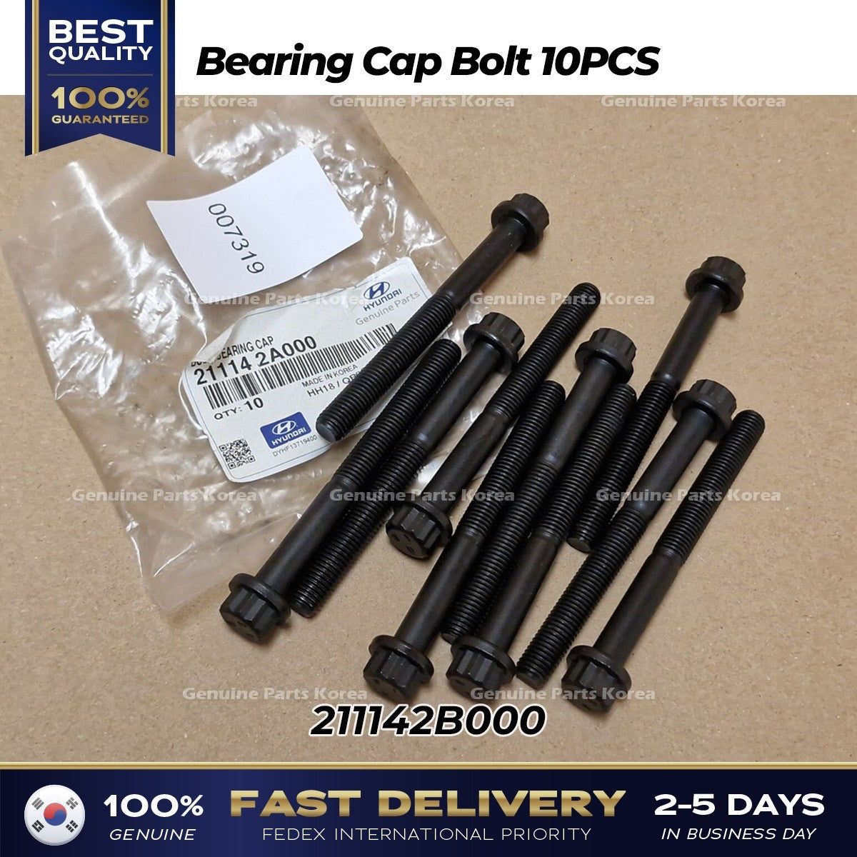Genuine Bearing Cap Bolt 10PCS 211142B000 for Hyundai Accent Veloster