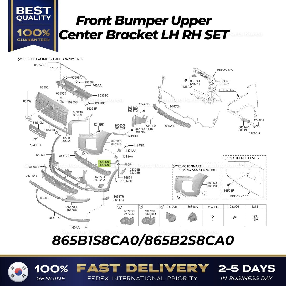Genuine Front Bumper Upper Center Bracket LH RH SET for Hyundai Palisade