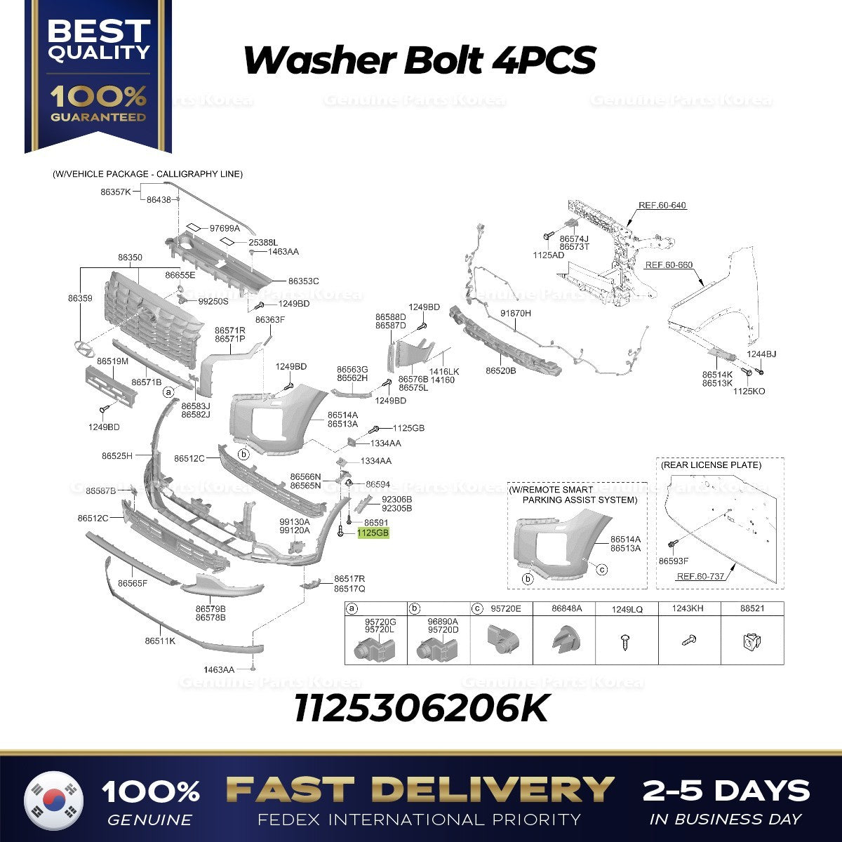 Genuine Washer Bolt 4PCS 1125306206K for Hyundai Equus Genesis Kia Optima