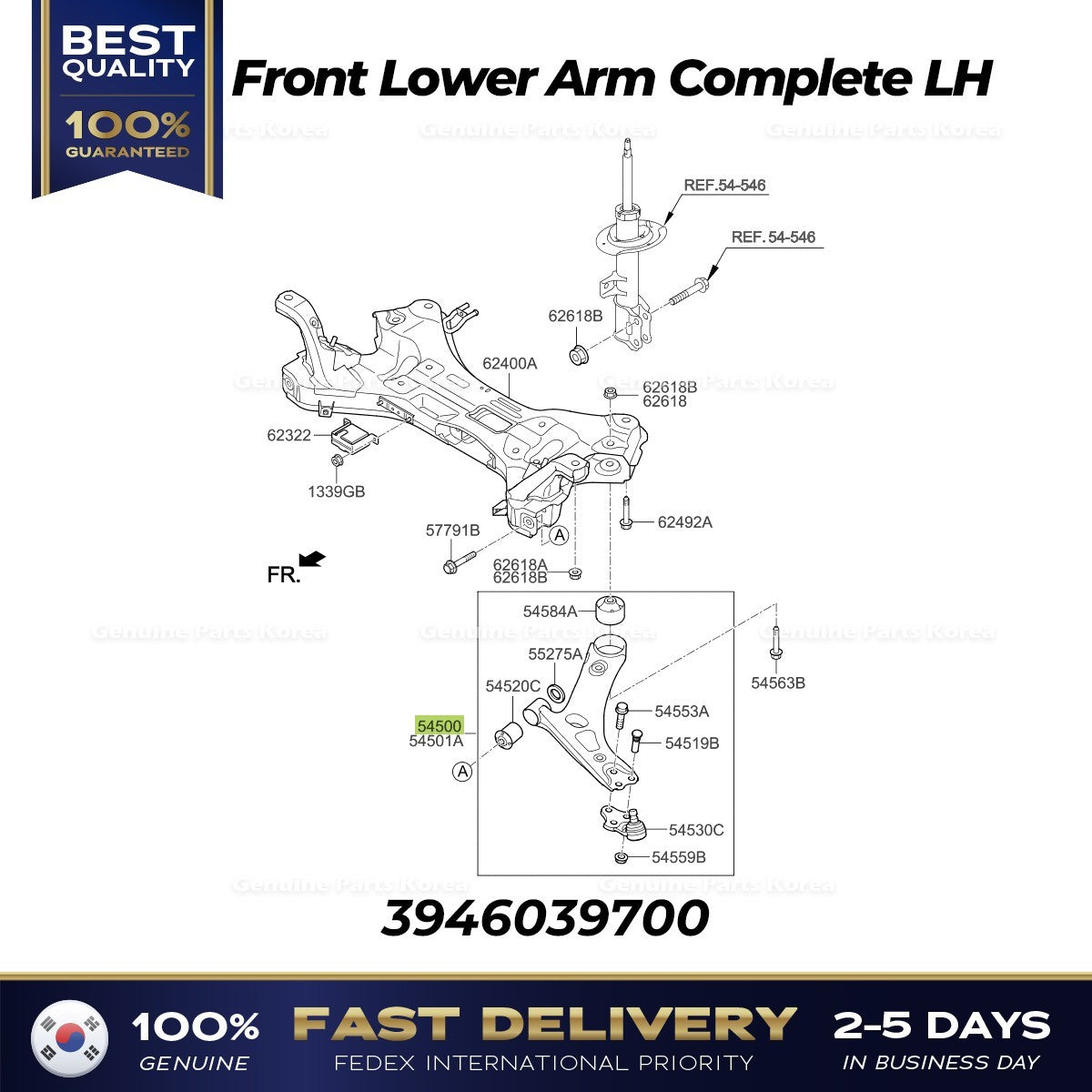 Genuine Front Lower Arm Complete LH 545003W102 for Kia Sportage