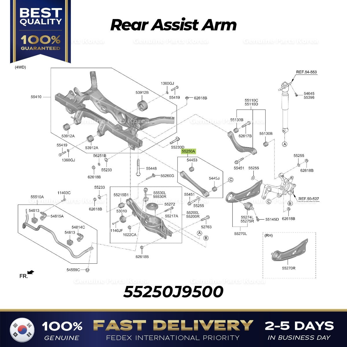 Genuine Rear Assist Arm 55250J9500 for Hyundai Kona Kia Seltos