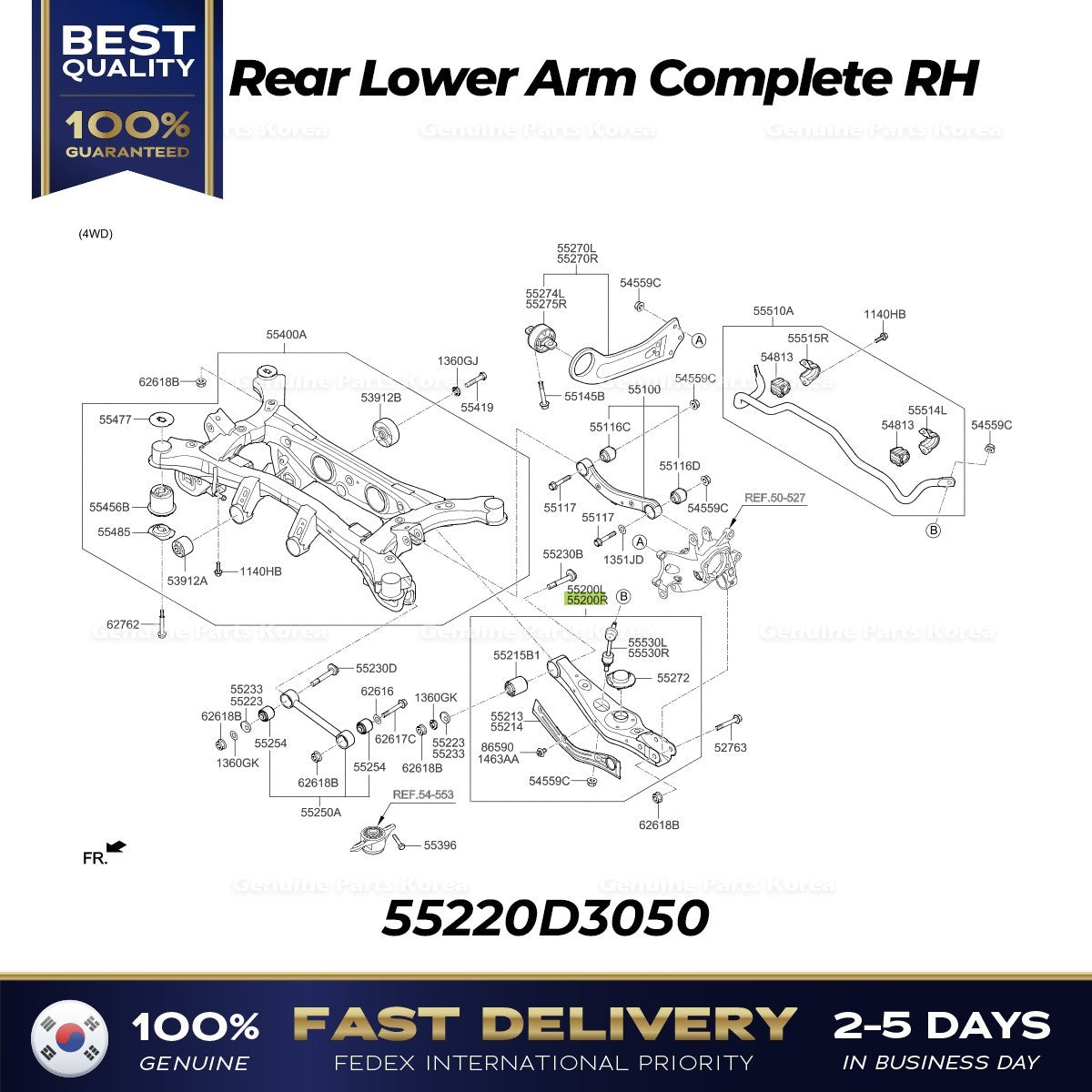 Genuine Rear Lower Arm Complete RH 55220D3050 for Hyundai Tucson