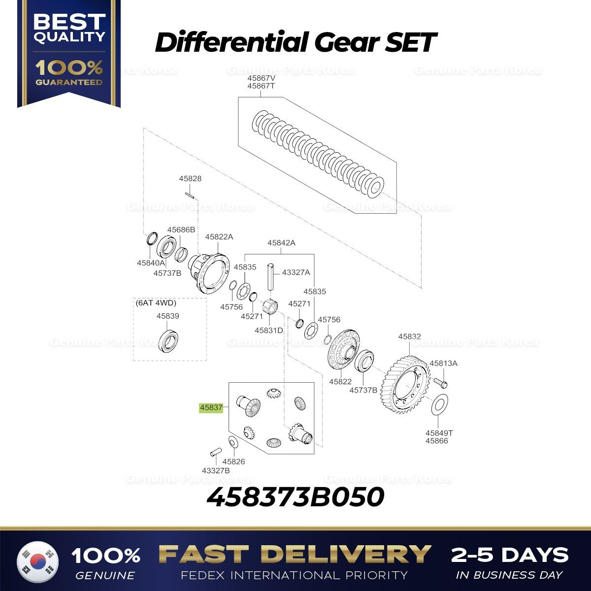 Genuine Differential Gear SET 458373B050 for Hyundai Santa Fe Kia Sorento