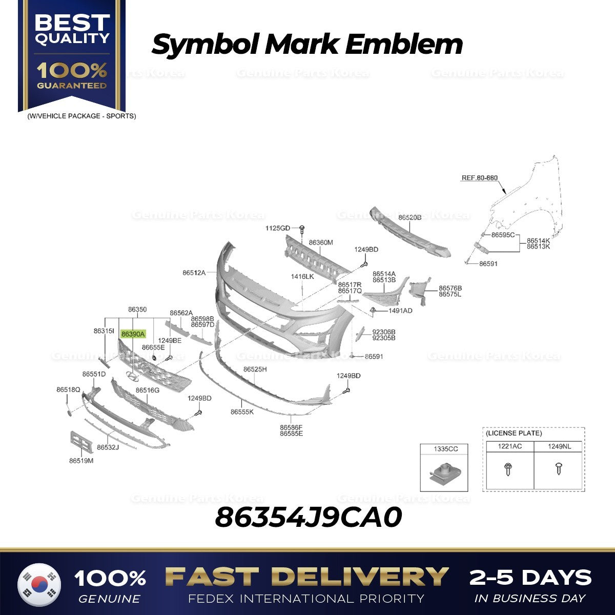 Genuine Symbol Mark Emblem 86354J9CA0 for Hyundai Kona