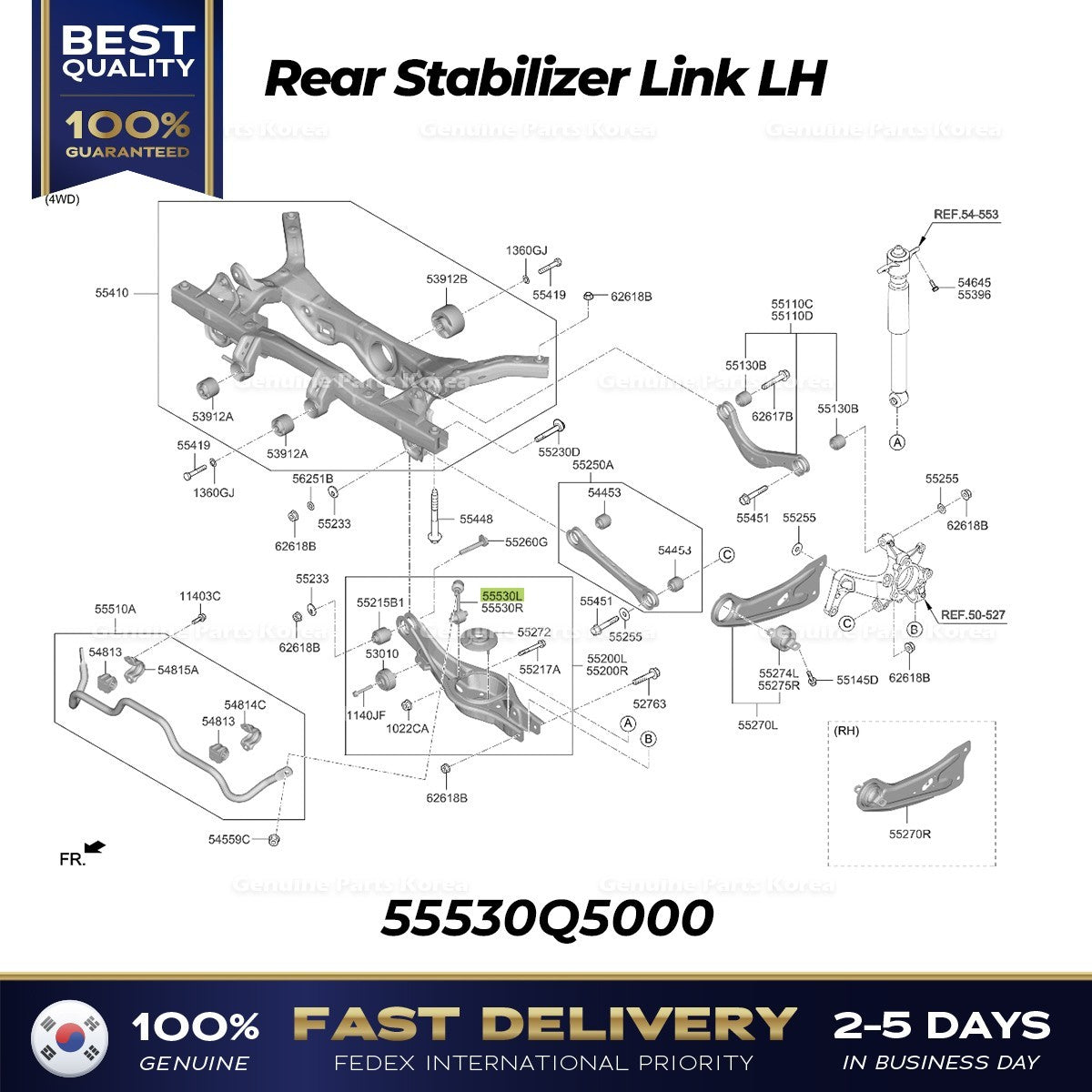 Genuine Rear Stabilizer Link LH 55530Q5000 for Kia Seltos