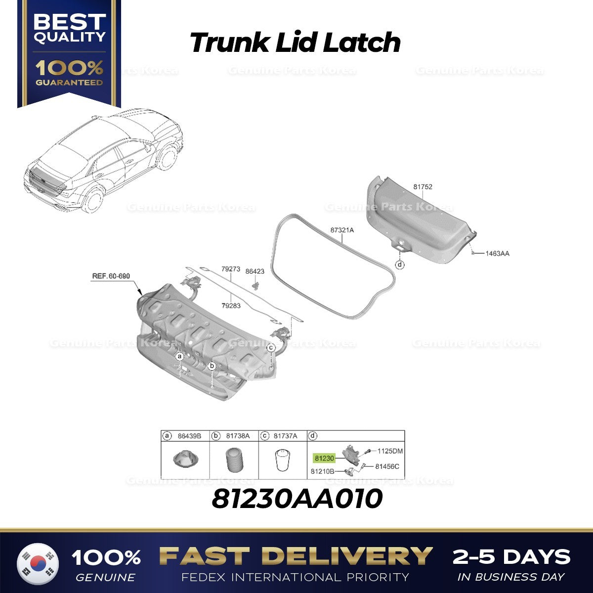 Genuine Trunk Lid Latch 81230AA010 for Hyundai Elantra