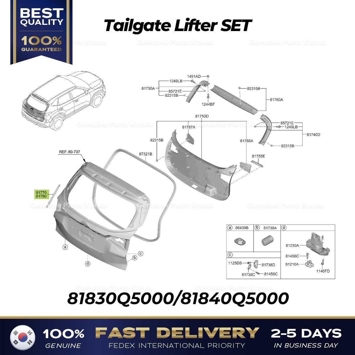 Genuine Tailgate Lifter SET 81830Q5000 81840Q5000 for Kia Seltos