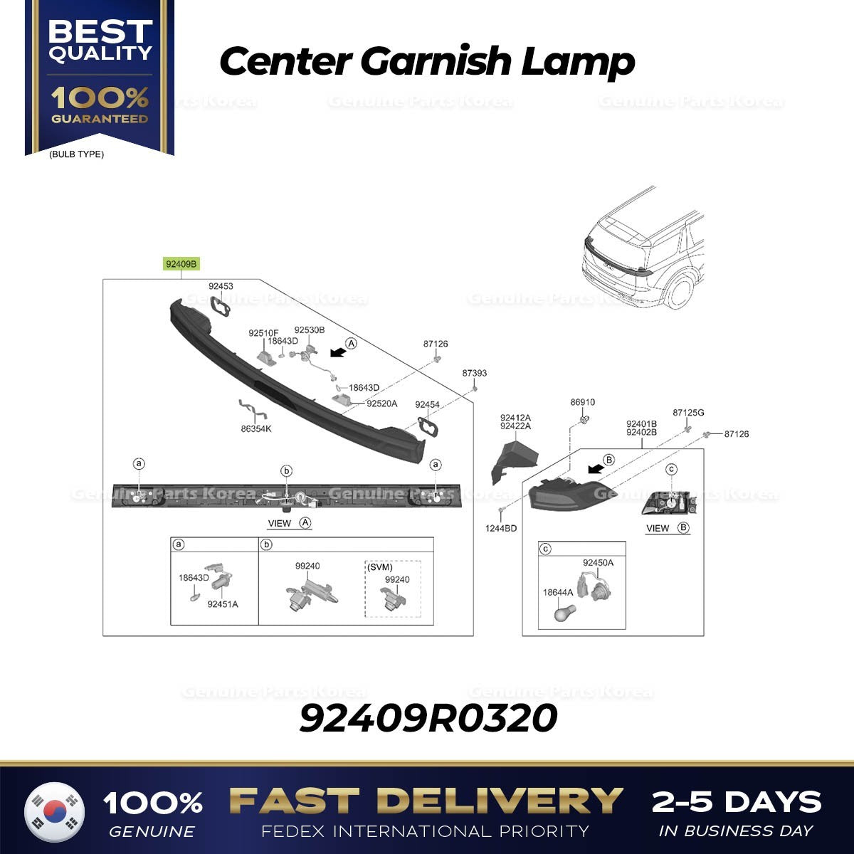 Genuine Center Garnish Lamp 92409R0320 for Kia Carnival