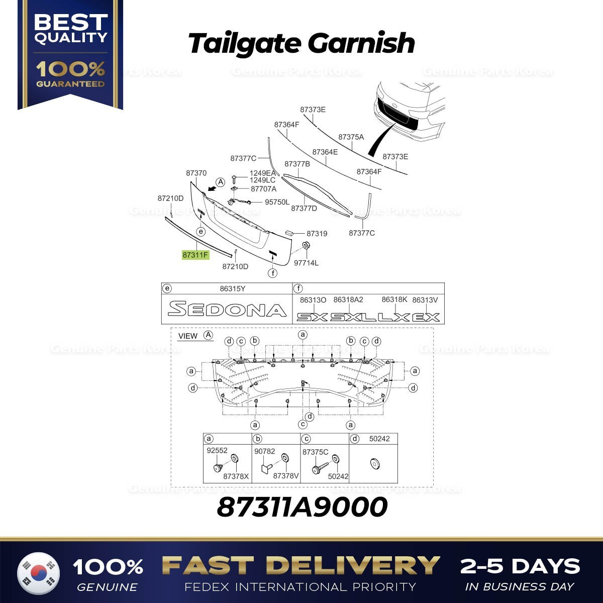 Genuine Tailgate Garnish 87311A9000 for Kia Sedona