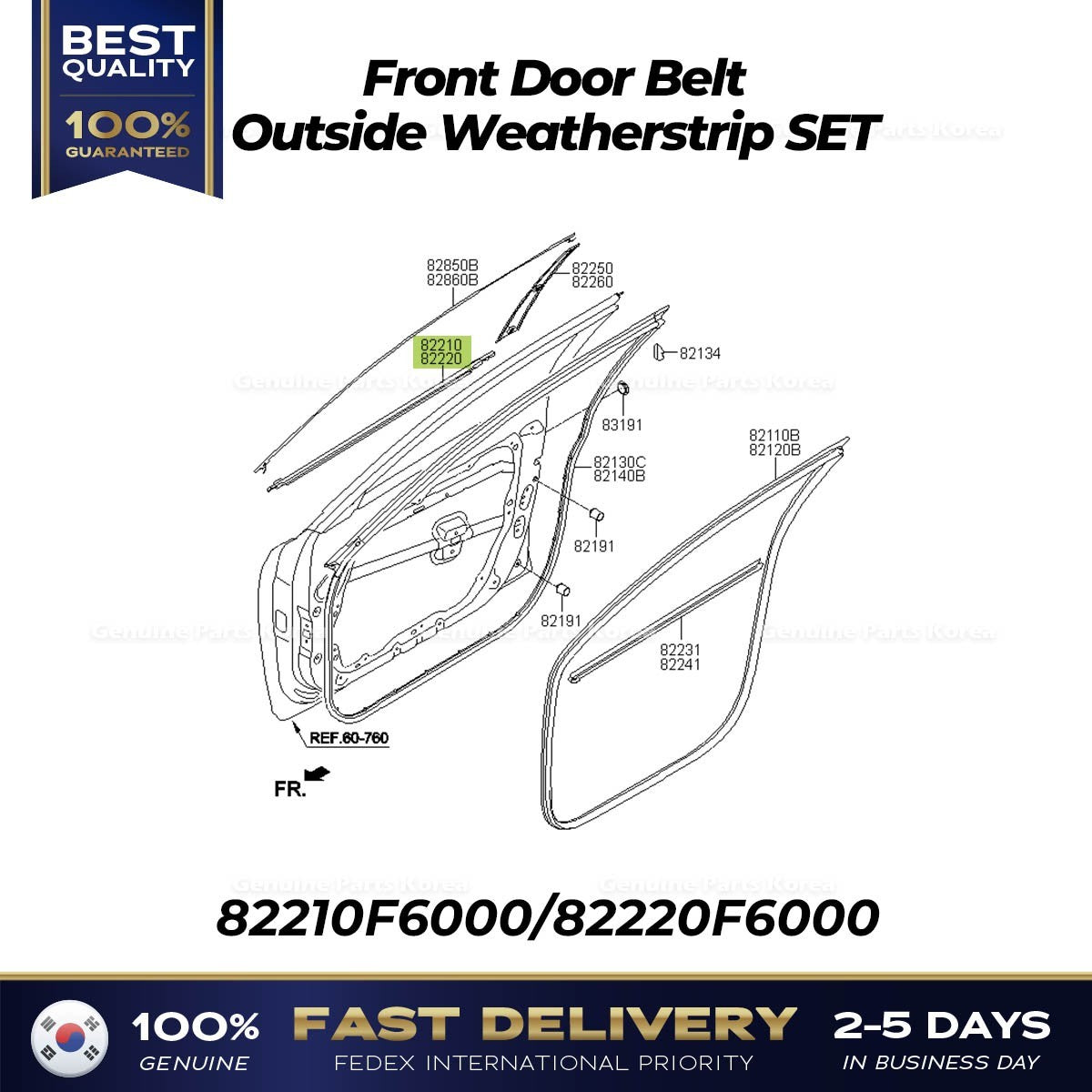 Genuine Front Door Belt Outside Weatherstrip SET for Kia Cadenza