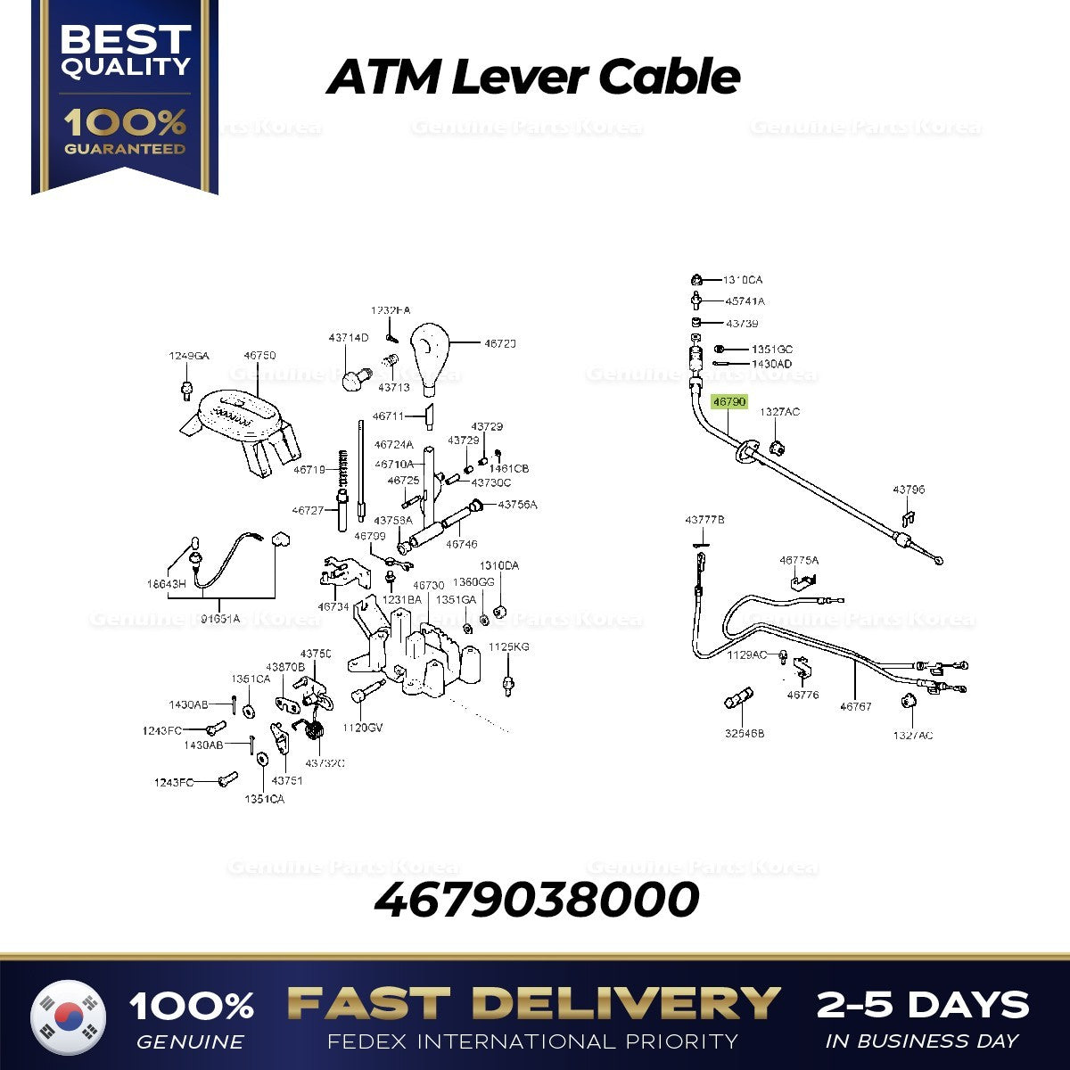 Genuine ATM Lever Cable 4679038000 for Hyundai Sonata