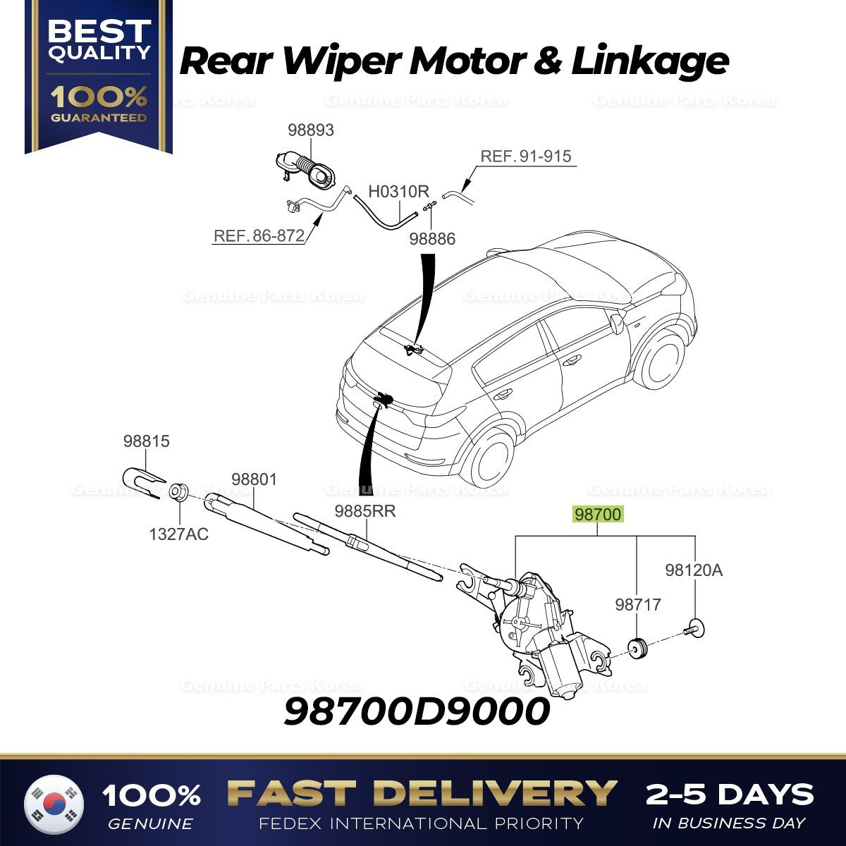 Genuine Rear Wiper Motor & Linkage 98700D9000 for Kia Sportage