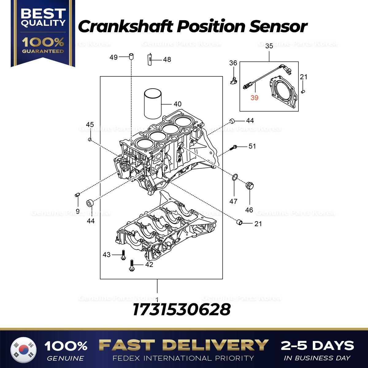 Genuine Crankshaft Position Sensor 1731530628 for Ssanyong Tivoli