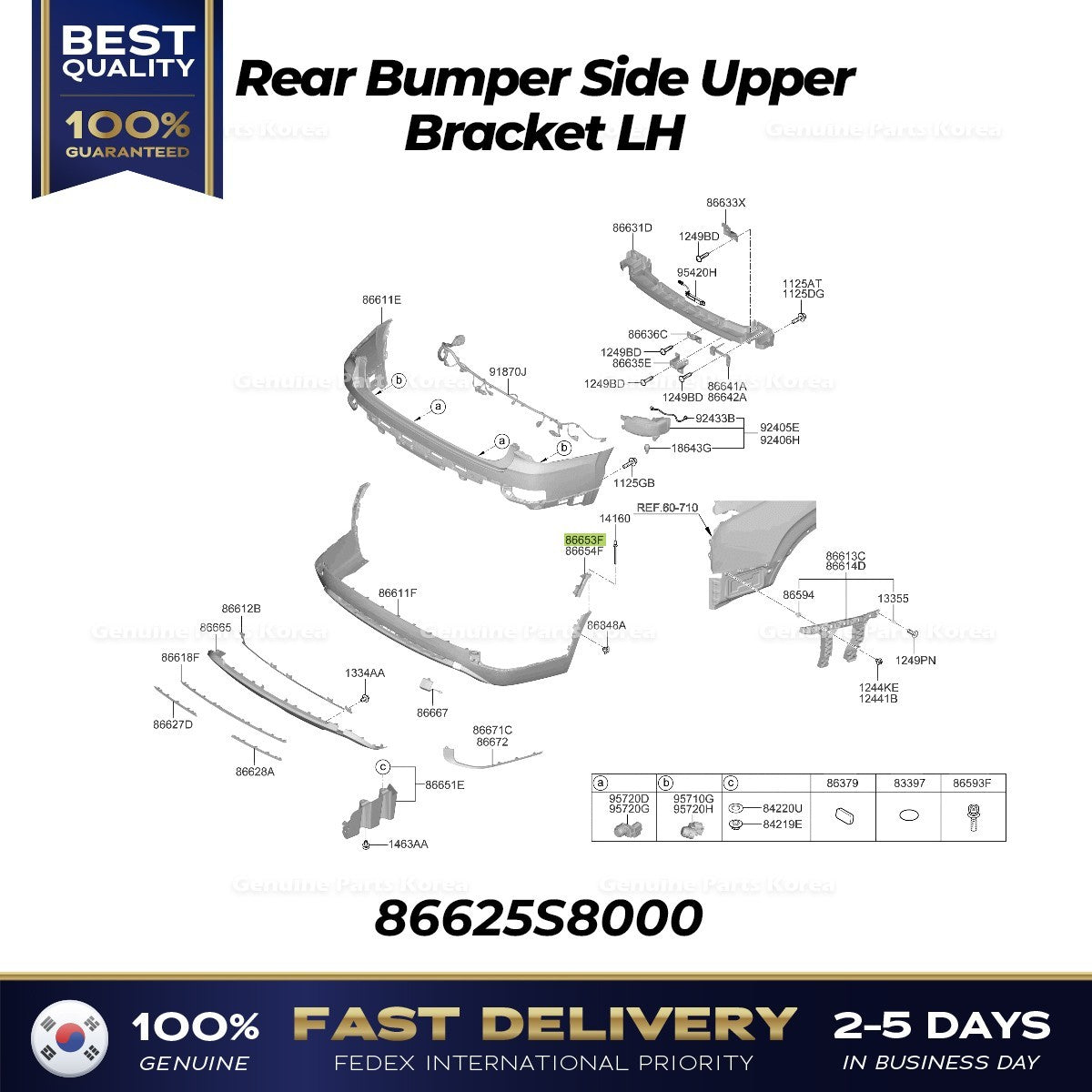 Genuine Rear Bumper Side Upper Bracket LH 86625S8000 for Hyundai Palisade