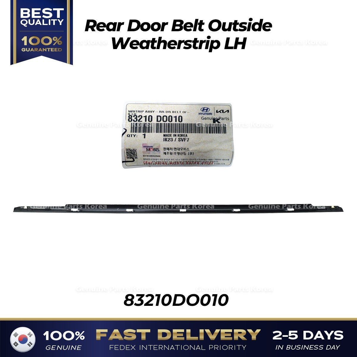 Genuine Rear Door Belt Outside Weatherstrip LH 83210DO010 for Kia EV9