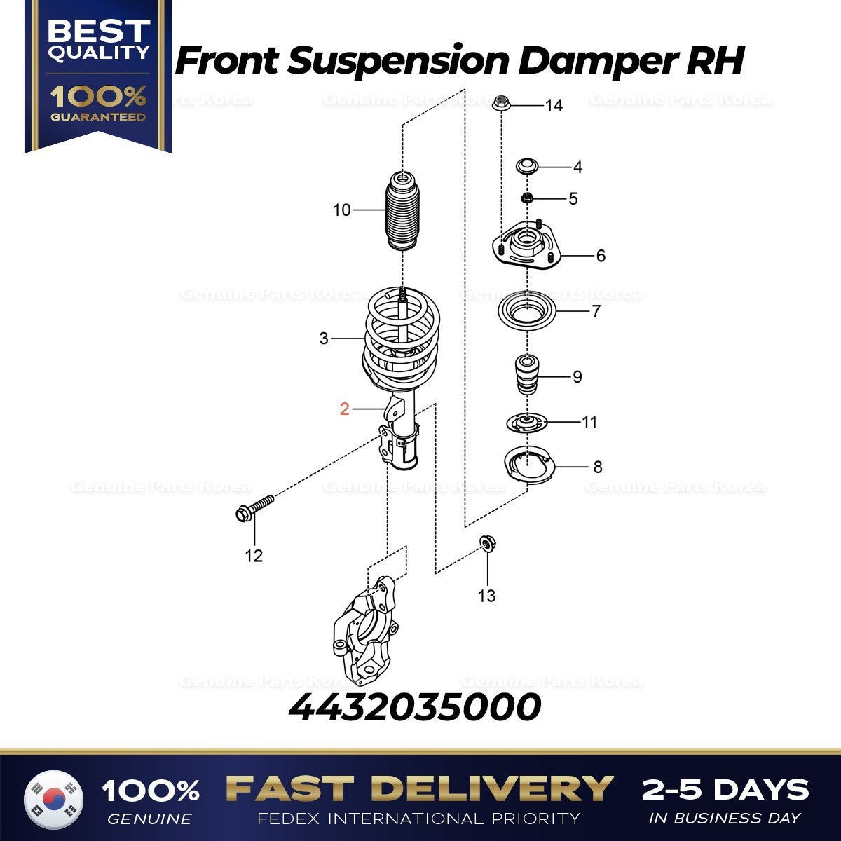 Genuine Front Suspension Damper RH 4432035000 for Ssangyong Tivoli