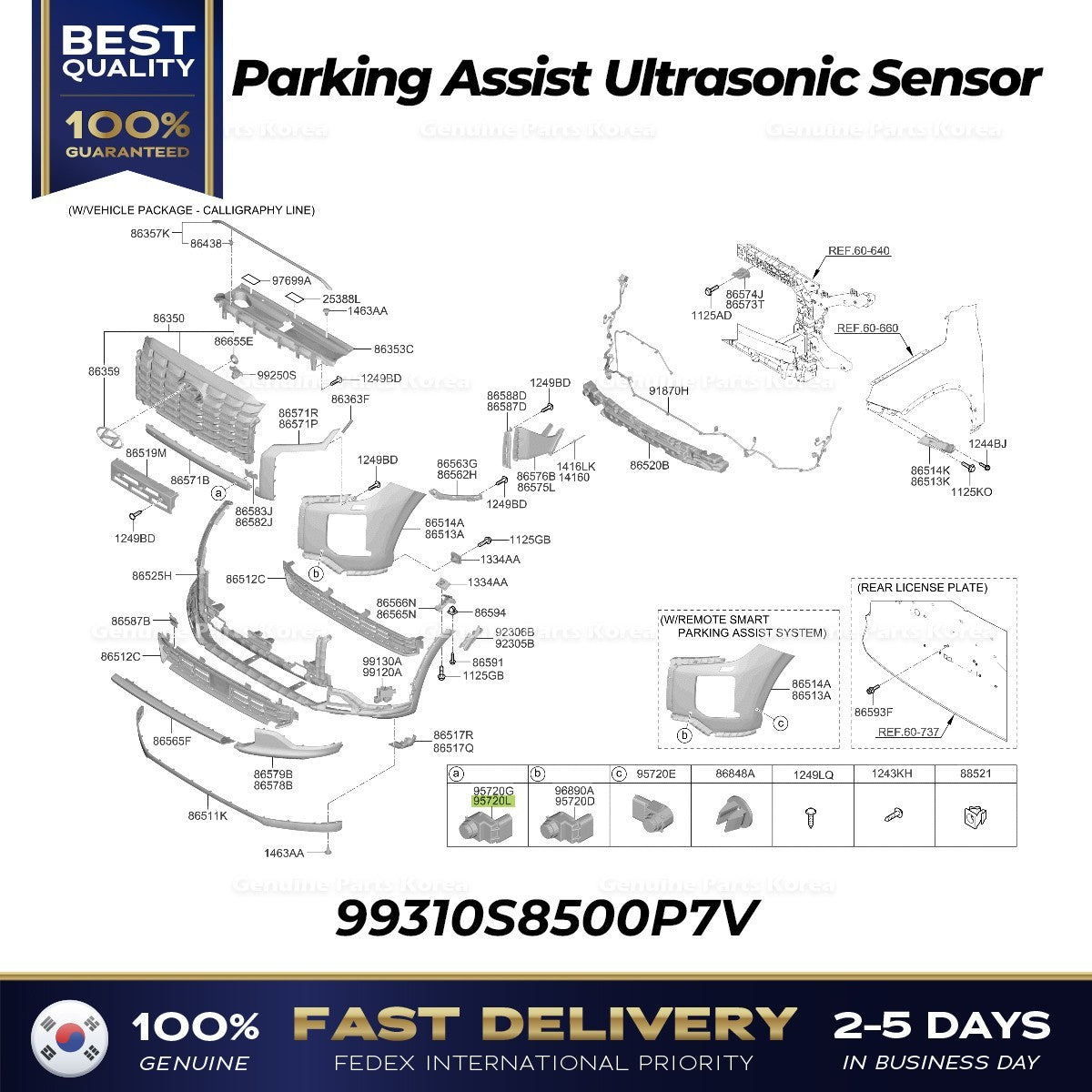 Genuine Parking Assist Ultrasonic Sensor 99310S8500P7V for Hyundai Palisade