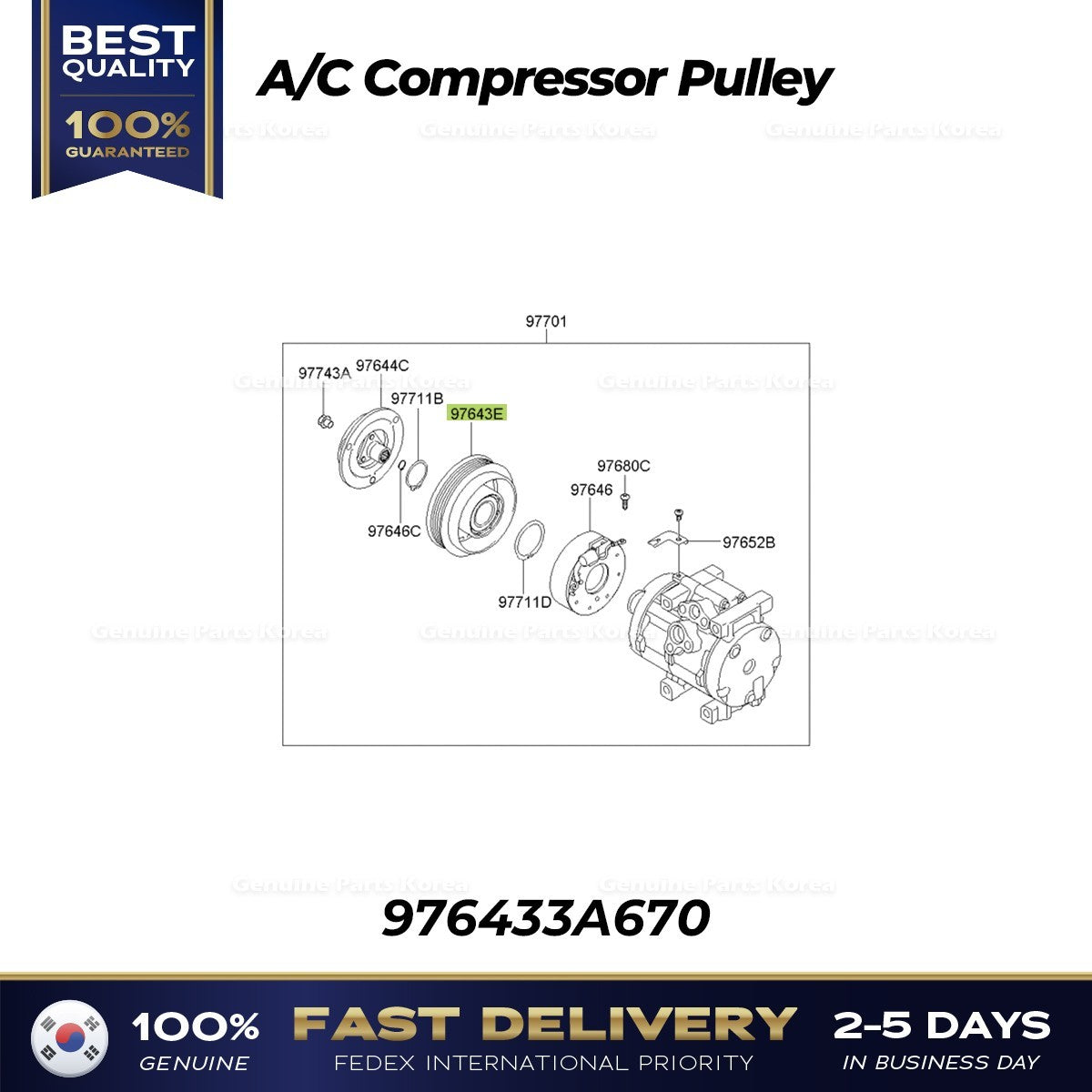Genuine A/C Compressor Pulley 976433A670 for Hyundai Tucson Kia Sorento