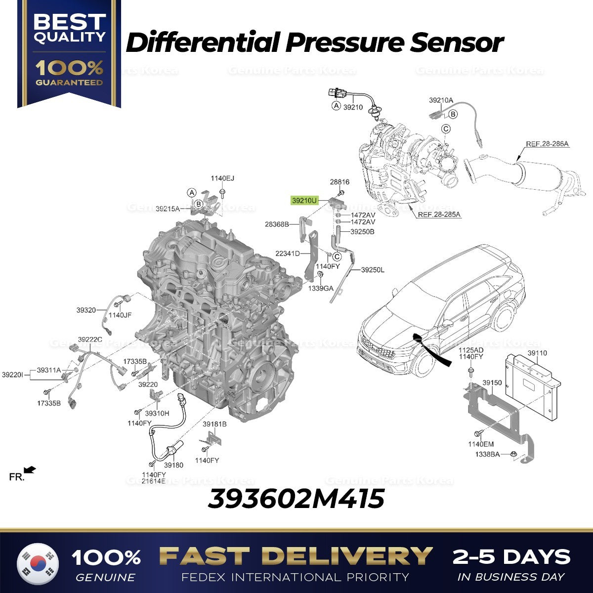 Genuine Differential Pressure Sensor 393602M415 for Hyundai Sonata Kia K5