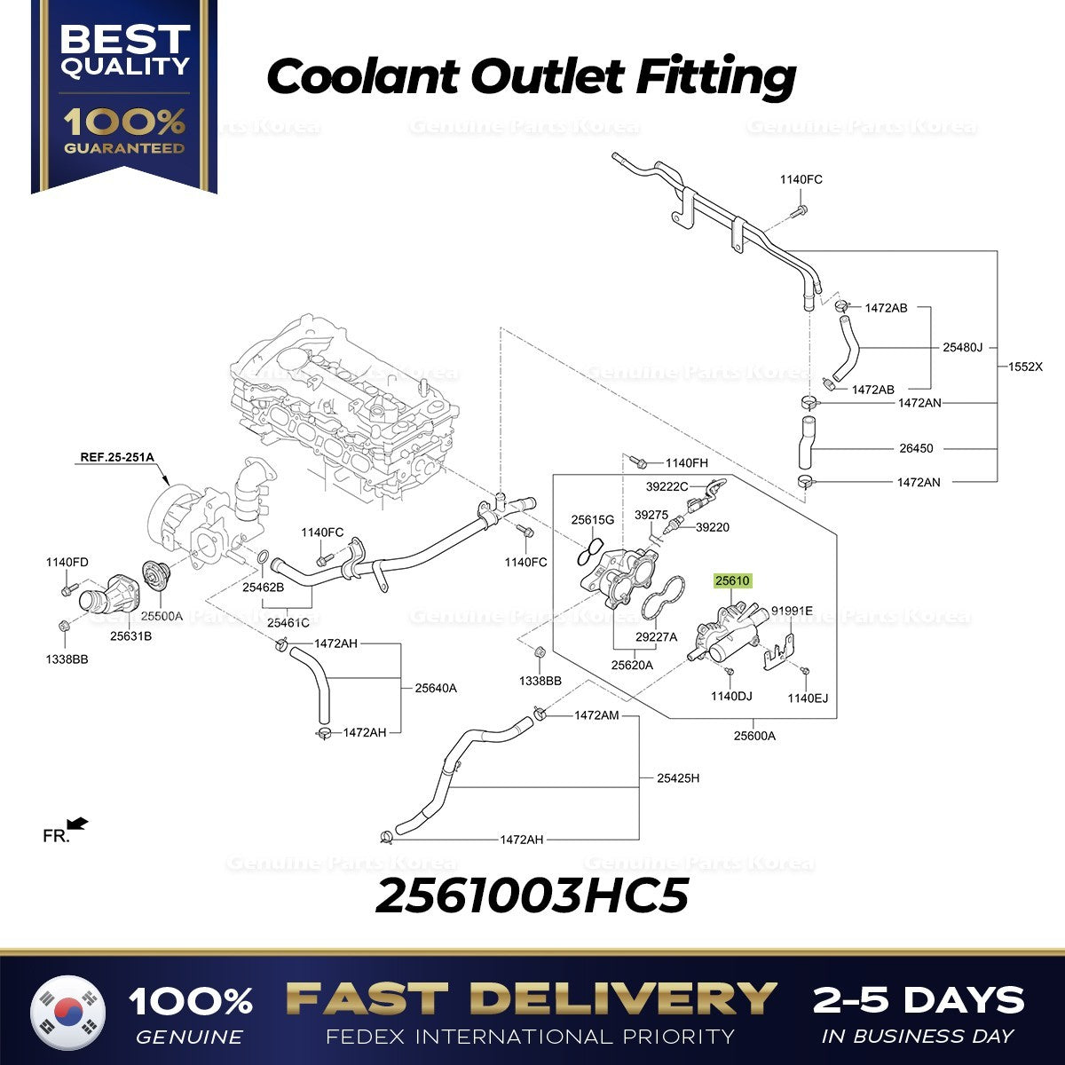 Genuine Coolant Outlet Fitting 2561003HC5 for Hyundai Ioniq Kia Niro