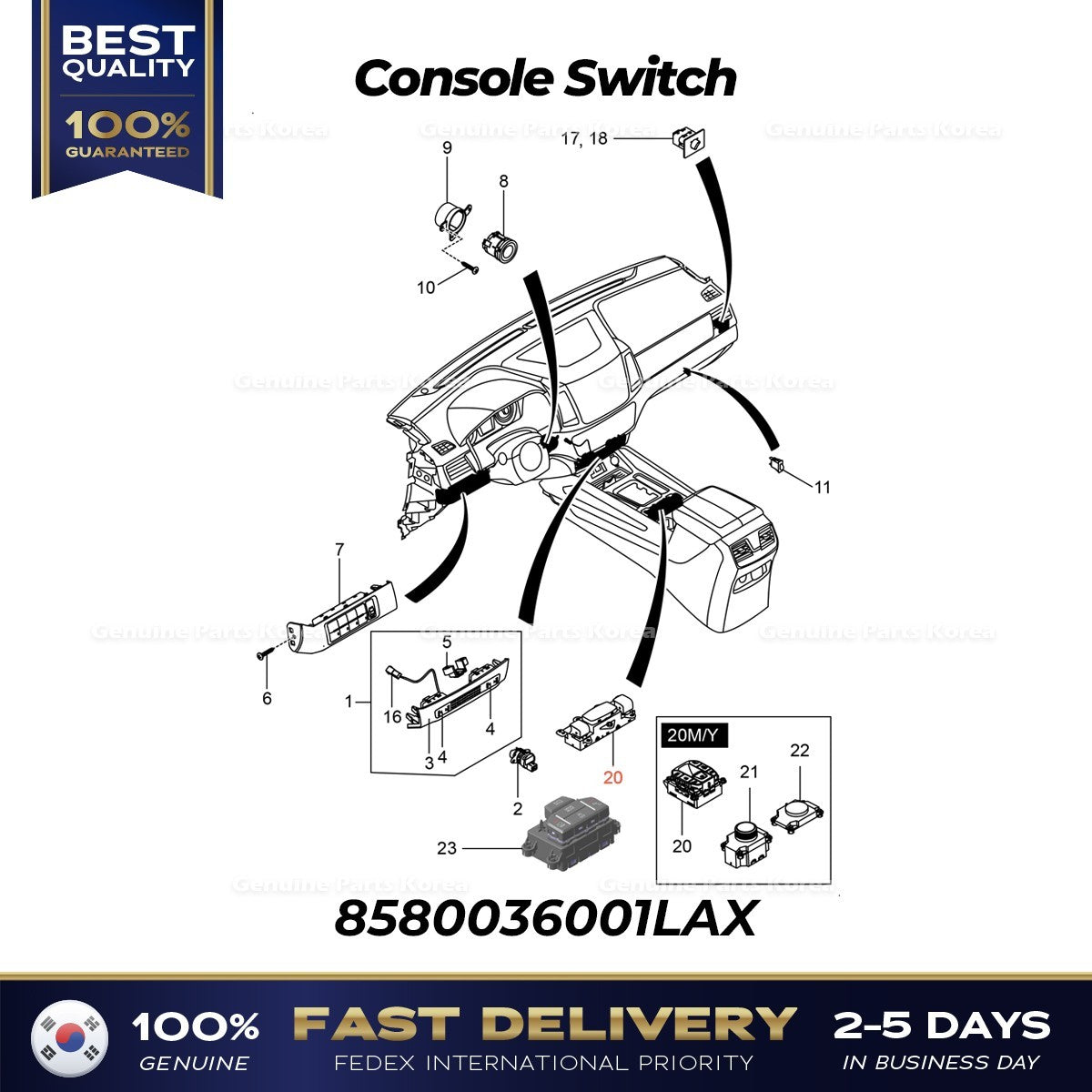 Genuine Console Switch 8580036001LAX for Ssangyong Rexton G4