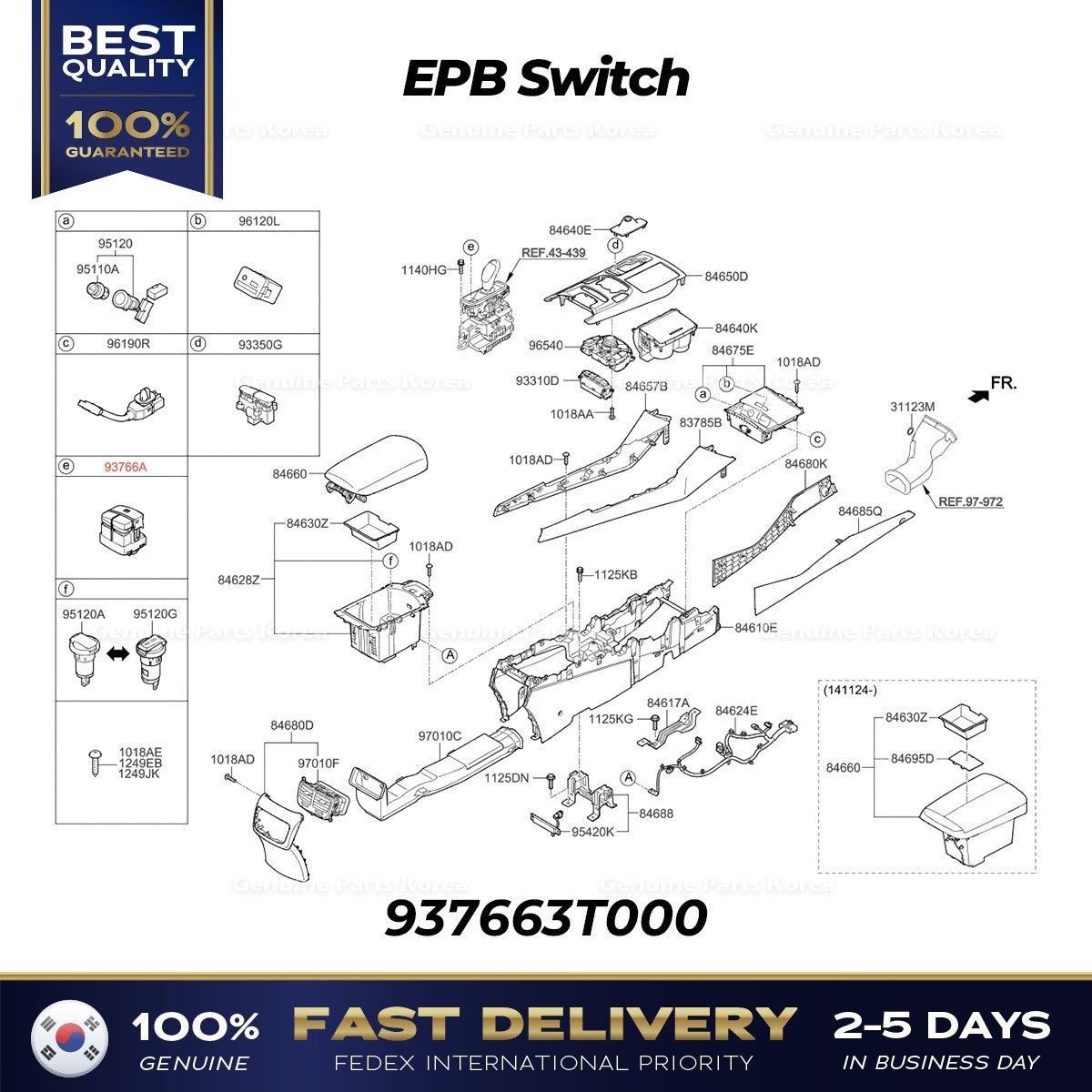 Genuine EPB Switch 937663T000 for Kia K900