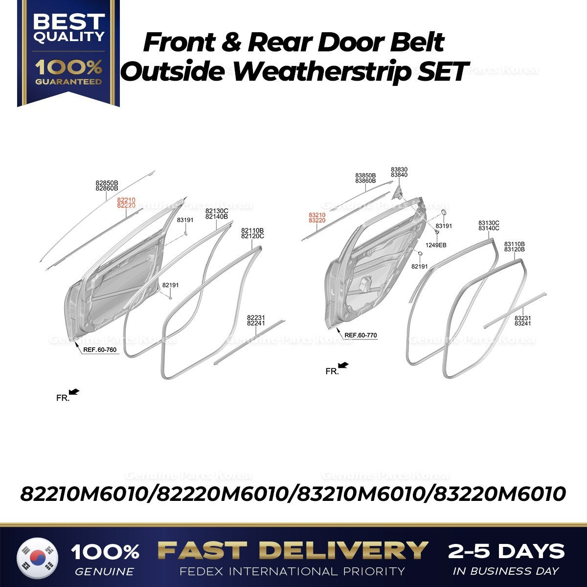 Genuine Front & Rear Door Belt Outside Weatherstrip SET for Kia Forte