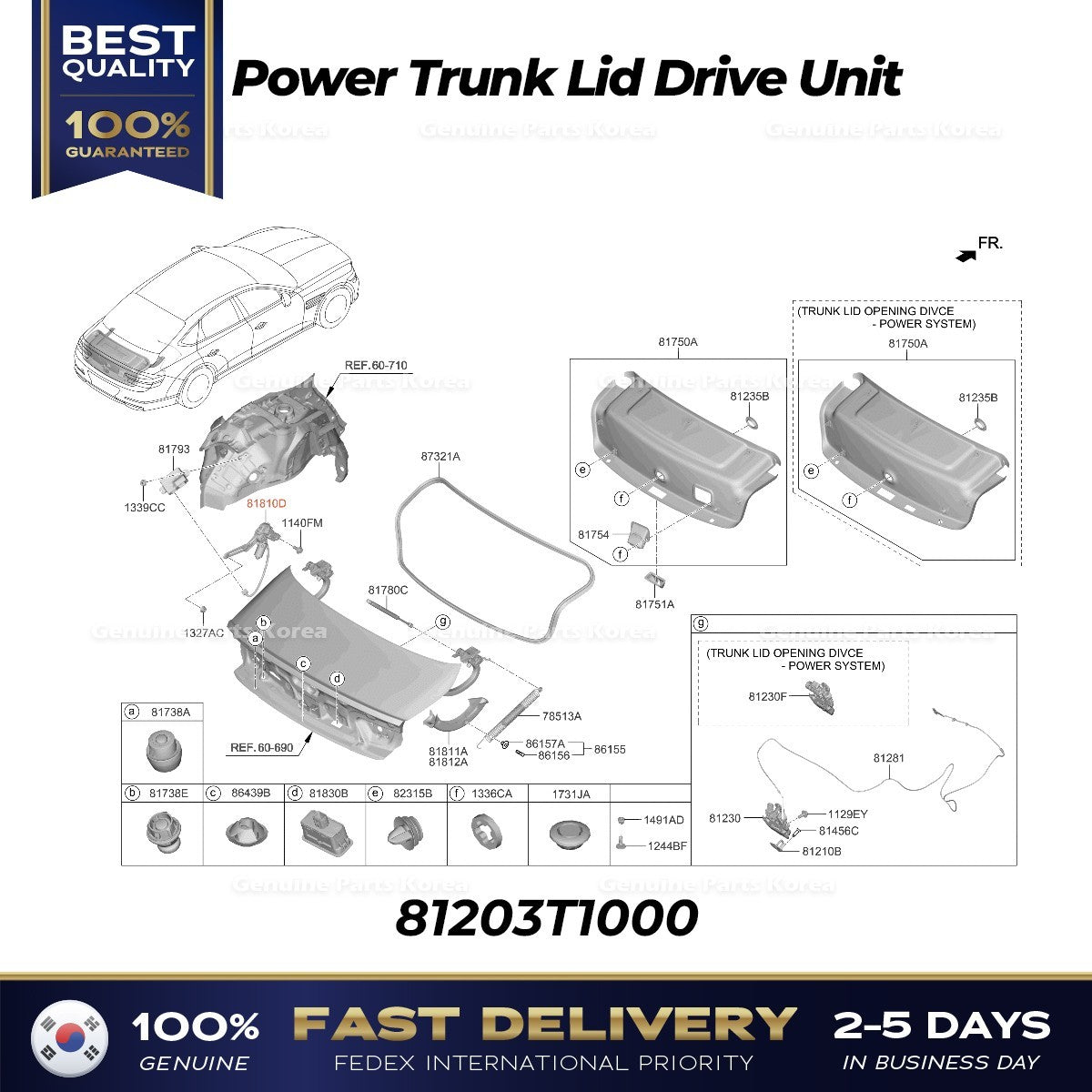 Genuine Power Trunk Lid Drive Unit 81203T1000 for Hyundai Genesis G80
