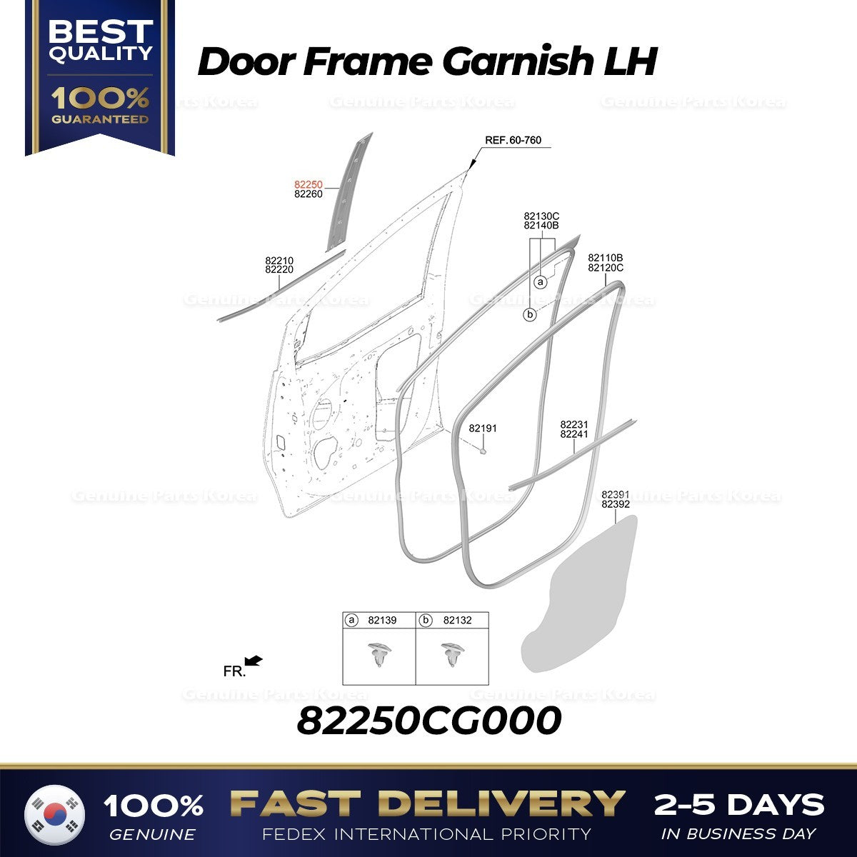 Genuine Door Frame Garnish LH 82250CG000 for Hyundai Staria