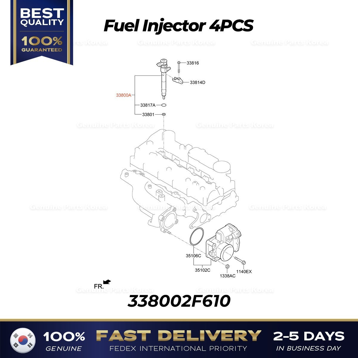 Genuine Fuel Injector 4PCS 338002F610 for Hyundai Genesis G70 Palisade