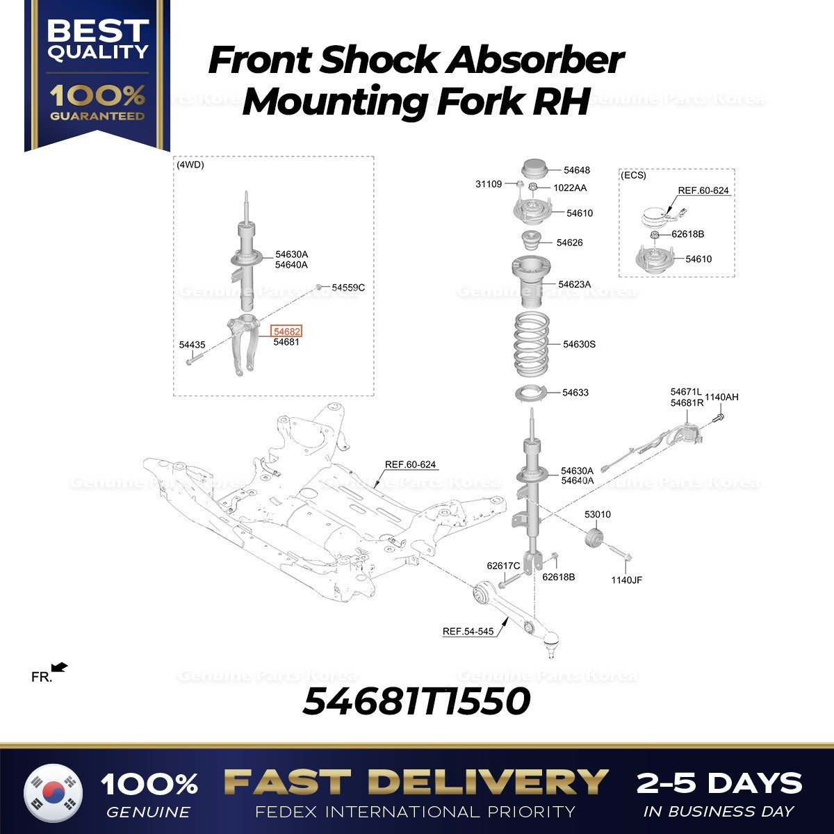 Genuine Front Shock Absorber Mounting Fork RH 54681T1550 for Genesis G80