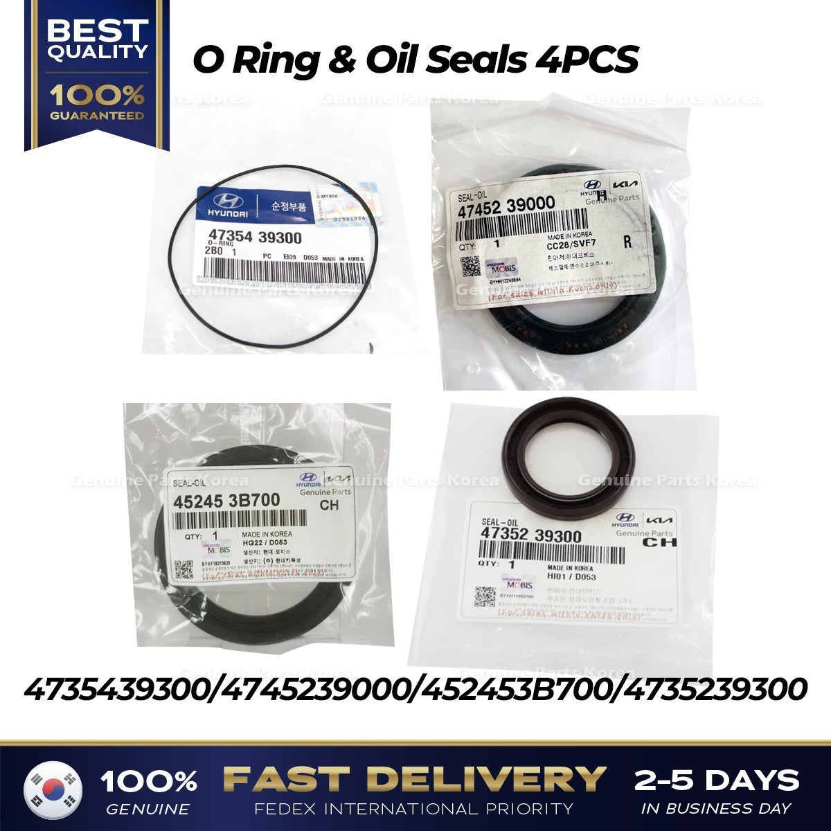 Genuine O Ring & Oil Seals 4PCS for Hyundai Kia