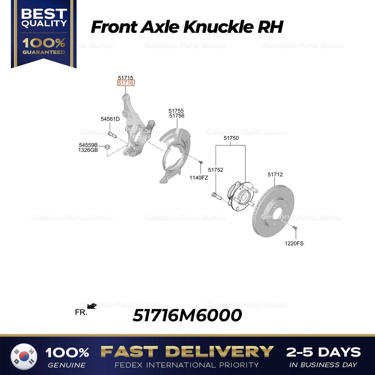 Genuine Front Axle Knuckle RH 51716M6000 for Kia Cerato Forte