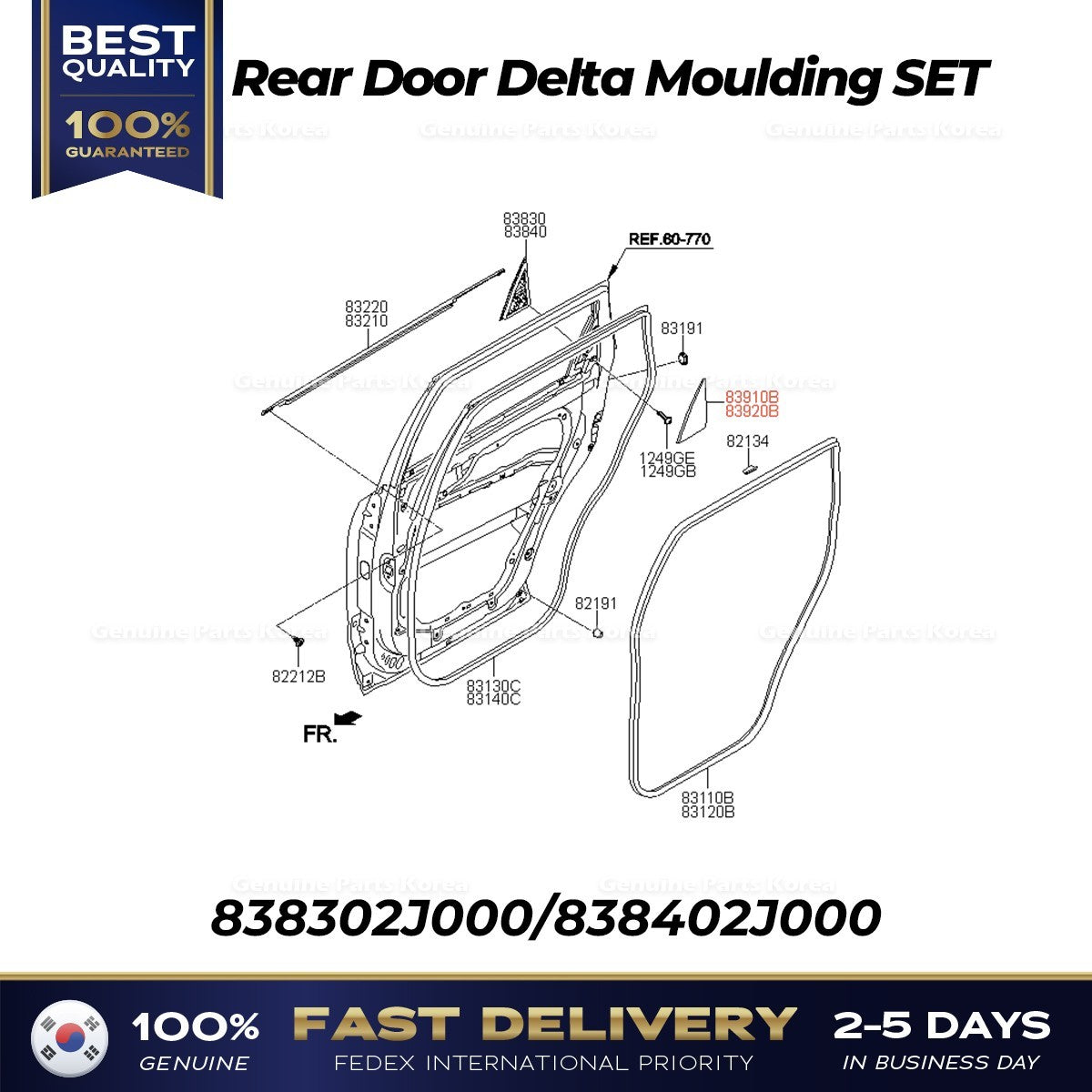 Genuine Rear Door Delta Moulding SET 838302J000 838402J000 for Kia Borrego