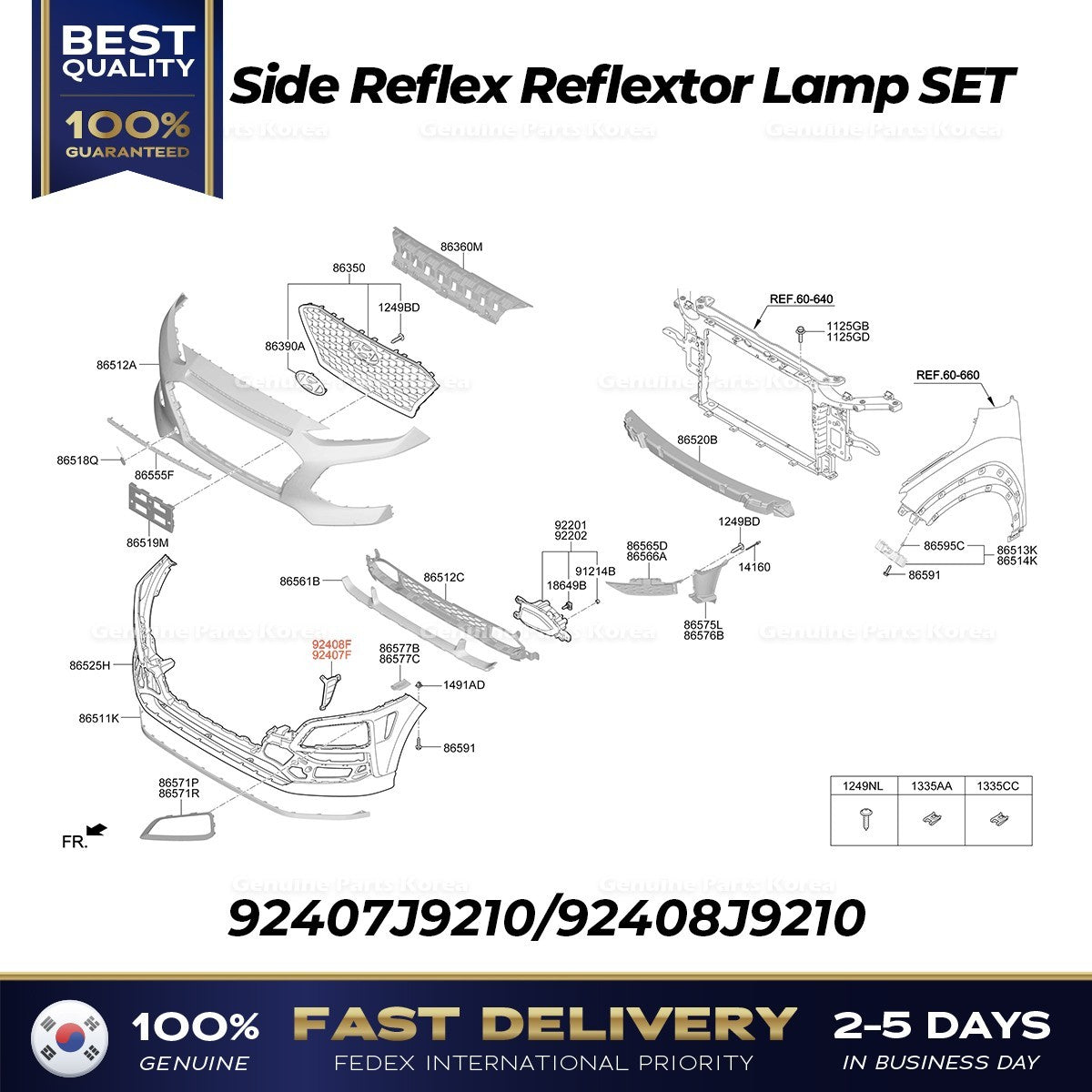 Genuine Side Reflex Reflextor Lamp SET 92407J9210 92408J9210 for Hyundai Kona