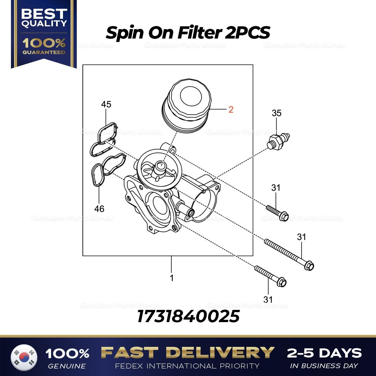 Genuine Spin On Filter 2PCS 1731840025 for Ssangyong Tivoli